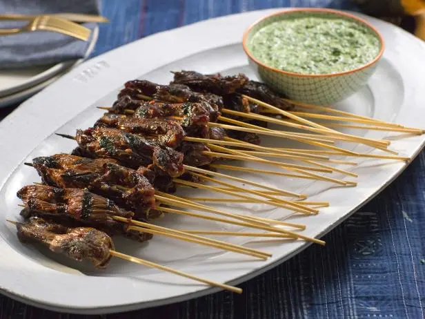 Teriyaki Grilled Steak Skewers with Chile-Herb Dipping Sauce Recipe | Tia Mowry | Food Network