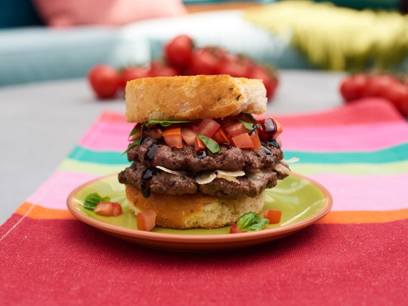 Sunny S Easy Bruschetta Burger Recipe Sunny Anderson Food Network