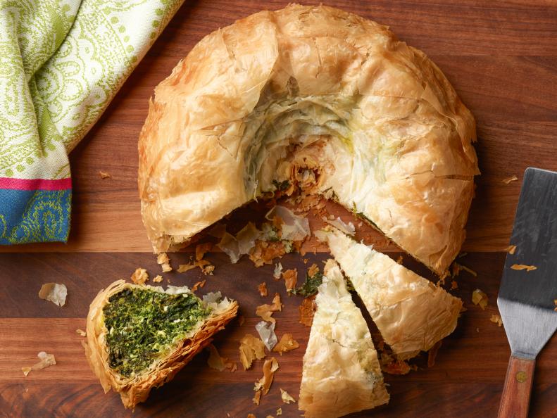 Food Network Kitchen’s Bundt Pan Spanakopita (Spinach and Feta Pie) for Food Network One-Offs, as seen on Food Network.