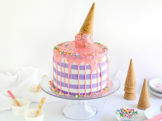 Melting Ice Cream Cone Cake Recipe Heather Baird Food Network
