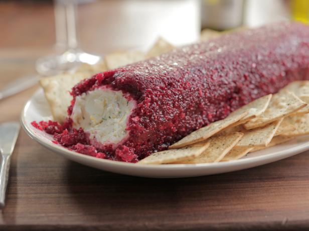 cheese log with sweet and spicy cranberry relish