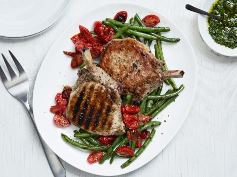 Grilled Pork Chops with Green Beans and Chimichurri