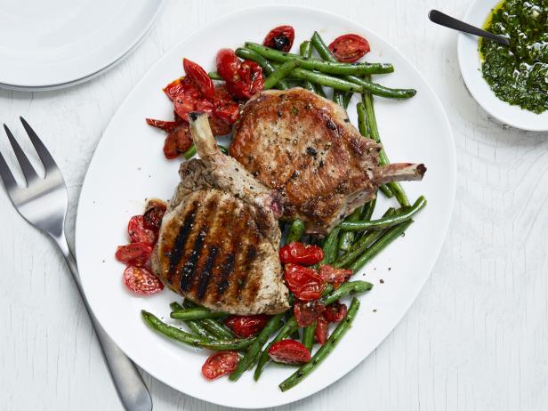 Grilled Pork Chops with Green Beans and Chimichurri Recipe | Food ...