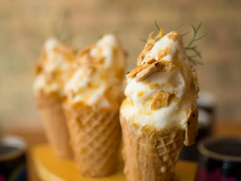 Sophisticated may not be the first word that comes to mind when describing soft serve, but it’s an accurate adjective for chef Matthias Merges’ frozen desserts. He conjures delicate, yet refreshing flavors like sake, buckwheat and soy-rice, then accents them with garnishes (honey-sesame crumble, sochu caramel) that don’t overpower the ice cream.