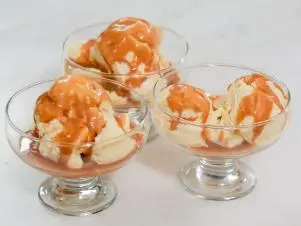 No Churn Passion Fruit Ice Cream with Rum Vanilla Caramel Sauce