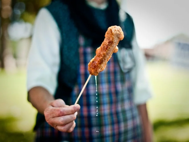 “It was a wild hair idea,” laughs Rita Hofer, a King Colony Hutterite woman who on a whim skewered a hot dog, swaddled it in fry-bread dough, then dunked it in a vat of boiling oil. Voila: the Hootdog! Hofer serves her creation with a side of ketchup and mustard at the Lewistown Farmers Market on Saturdays from June through early October. Hofer had fun incorporating the word Hoot, a slang term some Montanans use when referring to a member of her Anabaptist-descended religious colony, the Hutterites.
