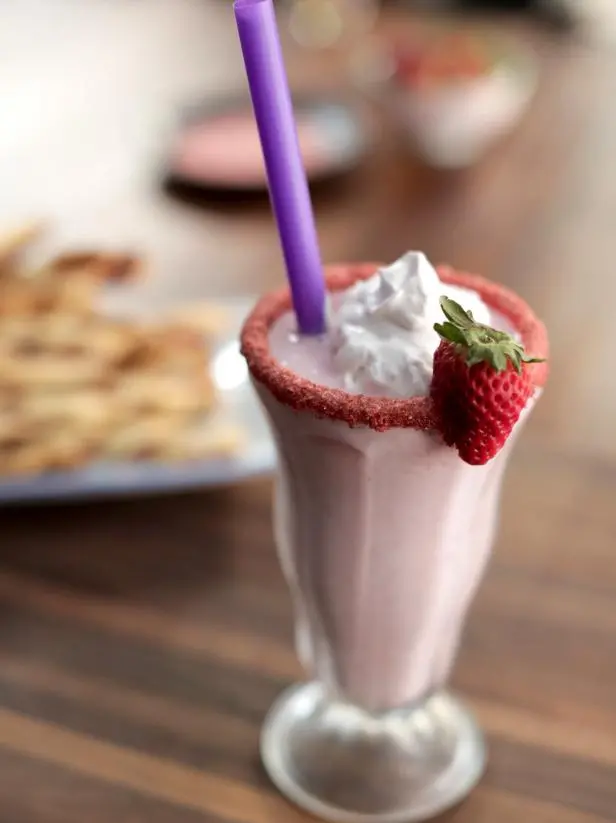 Strawberry Milkshake with Strawberry Twists Recipe | Valerie Bertinelli | Food Network
