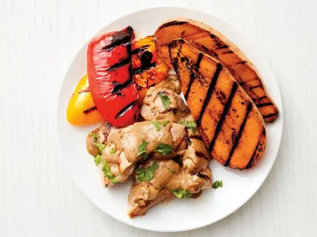 Grilled Chicken and Vegetables with Sunflower Seed Sauce Recipe | Food ...