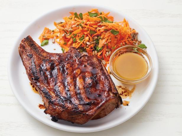 Grilled Mustard Pork Chops with Carrot Salad