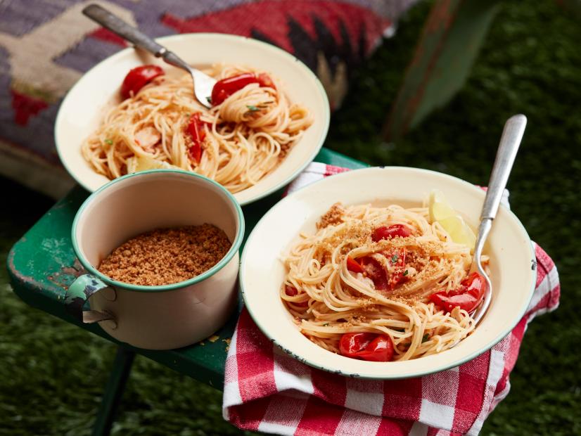 Food Network Kitchen’s Creamy Campfire Clam Pasta with Tomatoes.