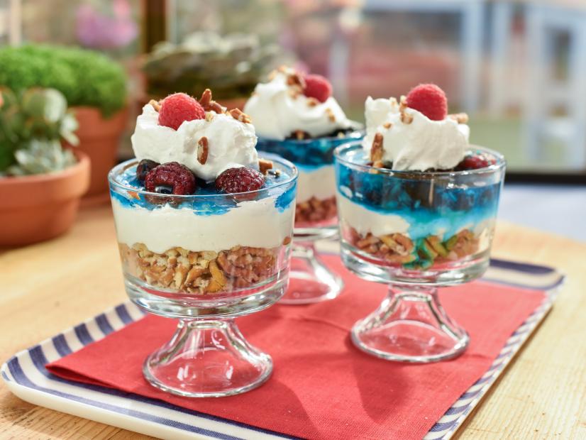 Red, white and blue pretzel salad, as seen on Food Network's The Kitchen.