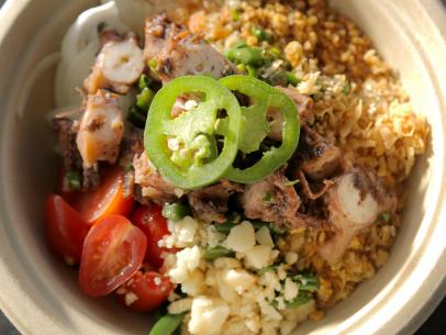Pohole Fern Laphet Took Salad with Braised Octopus as served at the Maui Fresh Streatery Food Truck in Kahului, Hawaii as seen on Food Network's Diners, Drive-Ins and Dives episode 2702.