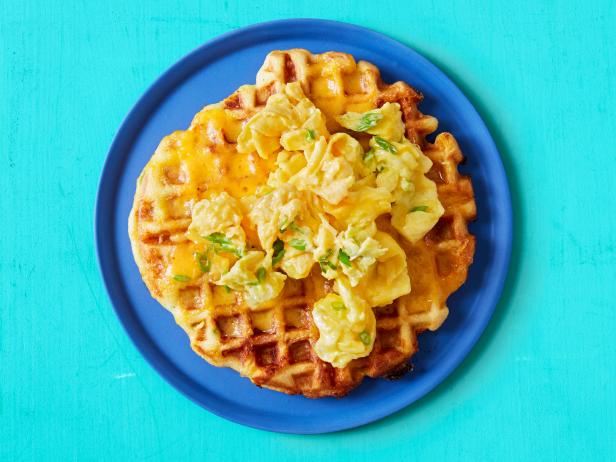 Cornbread-Cheddar Waffles with Scrambled Eggs image