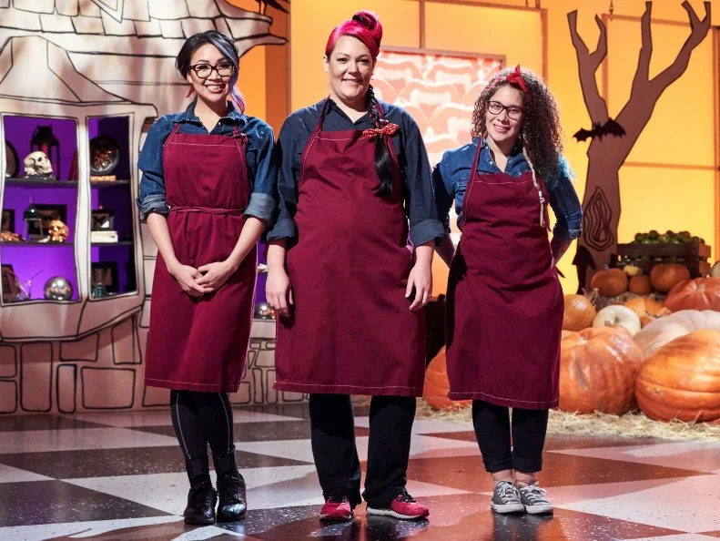 Chefs Vivian Pham, Kara Andretta and Danielle DeJesus of Team Spooky Boo's, as seen on Food Network’s Halloween Wars, Season 7.