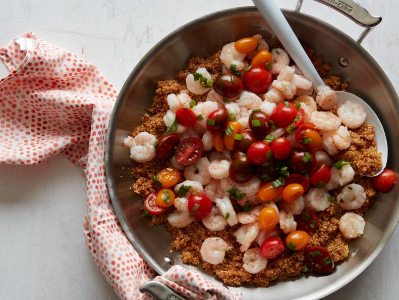 Cherry Tomatoes, Scallions, Lemon Tomato Paste, Cajun Seasoning, Celery, Garlic, White Quinoa, Shrimp