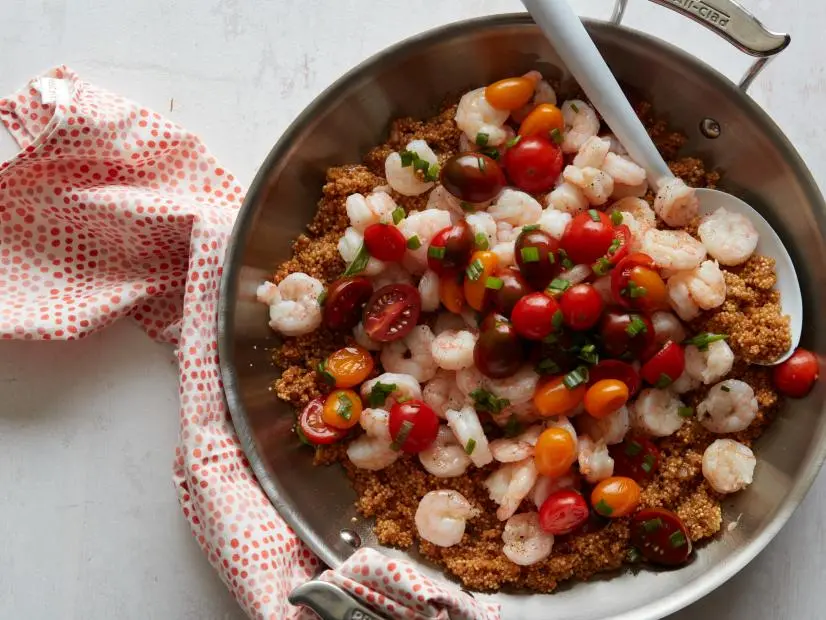 Cherry Tomatoes, Scallions, Lemon Tomato Paste, Cajun Seasoning, Celery, Garlic, White Quinoa, Shrimp