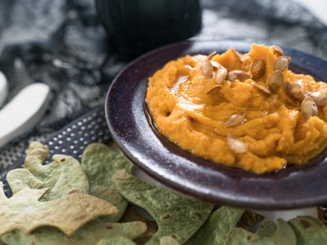 Roasted Butternut Squash Hummus with Scary Baked Tortilla Chips