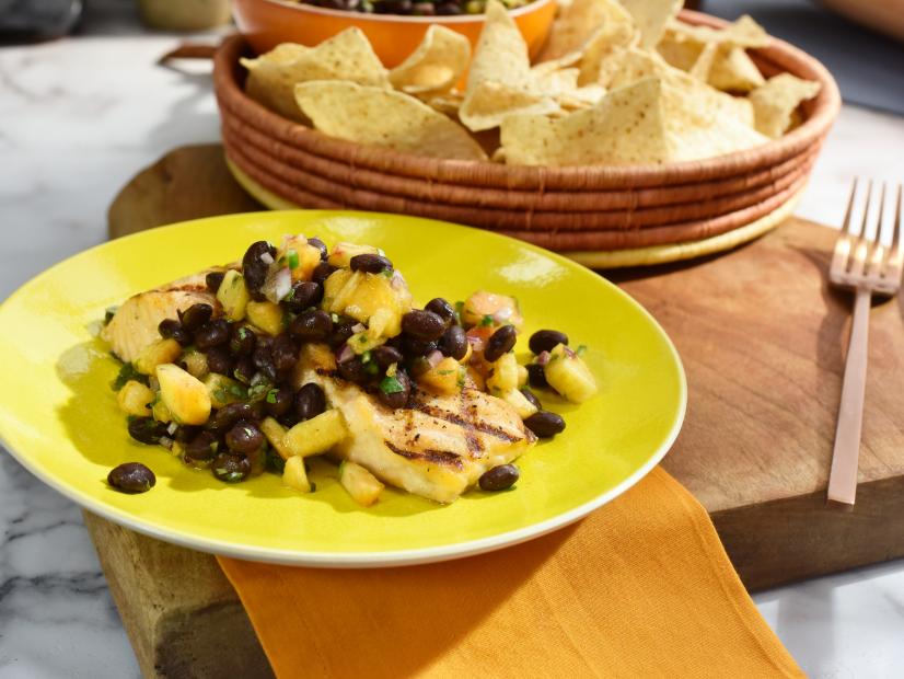 A peach and black bean salsa, as seen on Food Network's The Kitchen.
