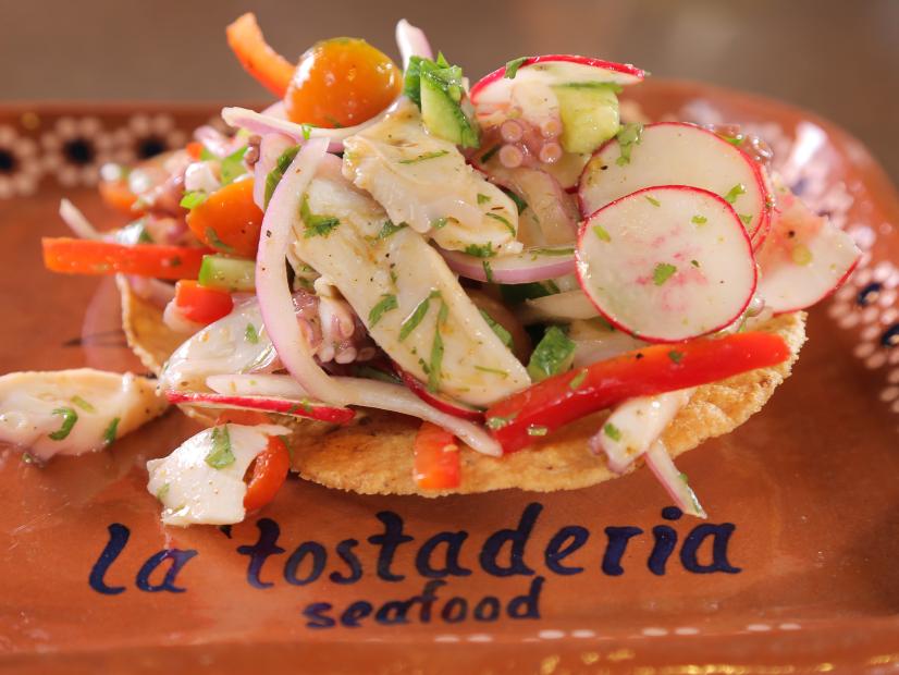 Octopus Tostada as Served at La Tostaderia in Los Angeles, California as seen on Food Network's Diners, Drive-Ins and Dives episode 2704.