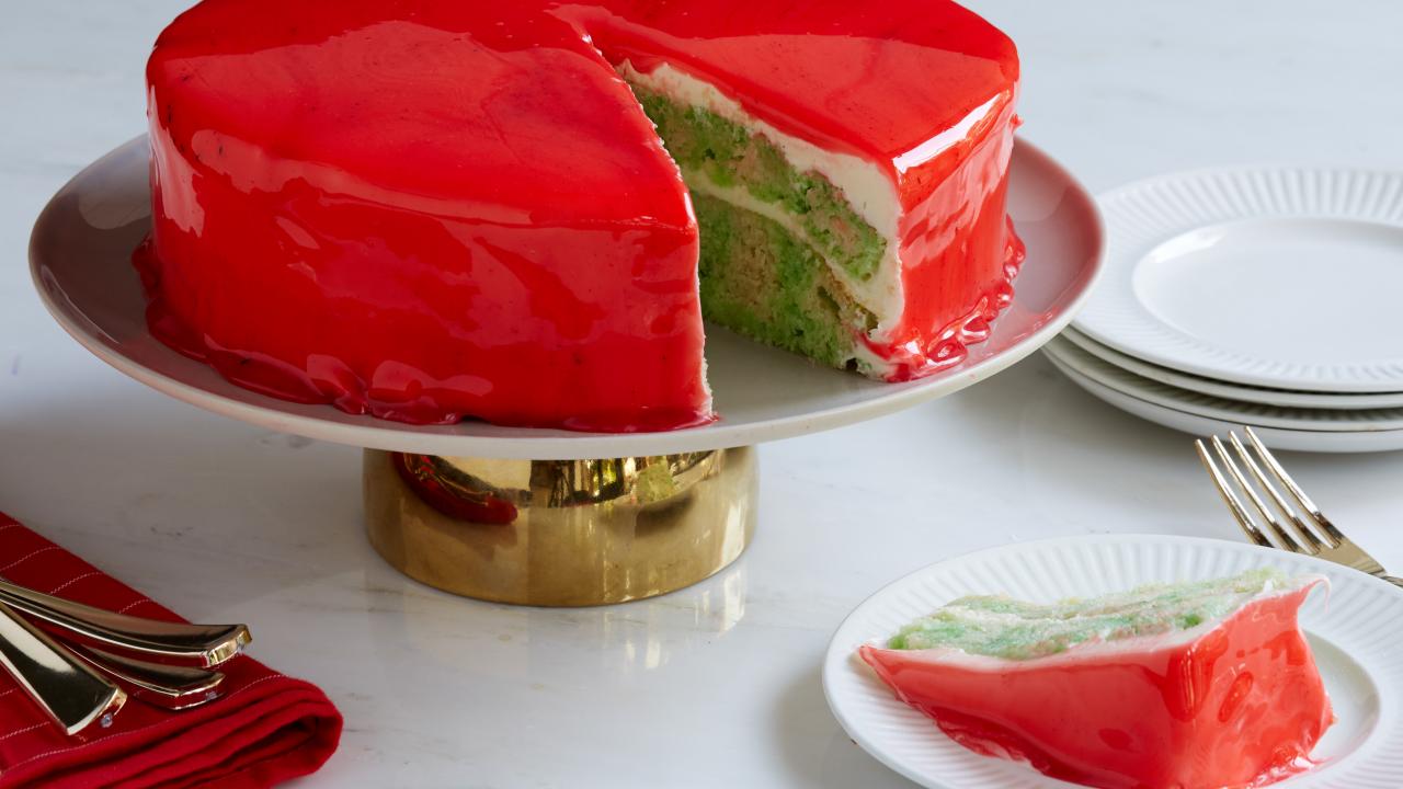 Holiday Mirror Glaze Poke Cake