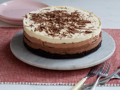 Food Network Kitchen's Triple Chocolate Mousee Cake holiday recipe, using Godiva Dark Chocolate Pudding