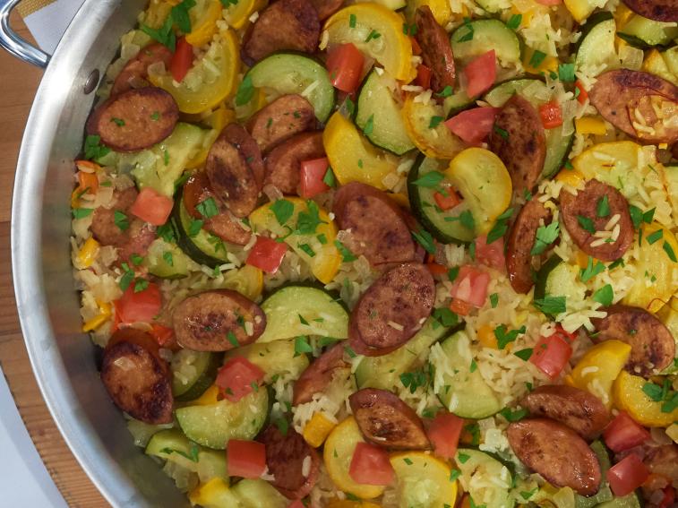 Andouille Sausage Rice Pot Recipe Tregaye Fraser Food Network