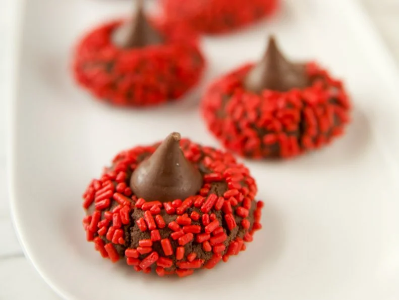 Close-up of Chocolate Kiss Cookies, as seen on The Pioneer Woman, Season 18.