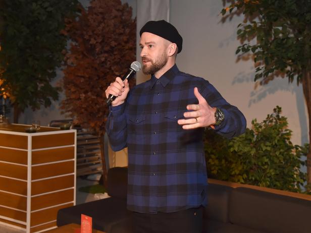NEW YORK, NY - JANUARY 16:  Justin Timberlake speaks at American Express x Justin Timberlake "Man Of The Woods" listening session at Skylight Clarkson Sq on January 16, 2018 in New York City.  (Photo by Kevin Mazur/Getty Images for American Express)