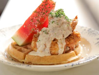 Chicken and Waffles as Served at Whistle Britches in Dallas, Texas as seen on Food Network's Diners, Drive-Ins and Dives episode 2804.