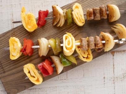 Close-up of Savory Breakfast Kabobs, as seen on the Pioneer woman, Season 20.