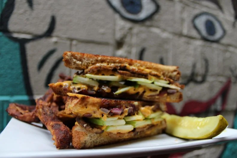 Arlington's craft beer and karaoke bar gleefully rejects the idea of vegetarian fare as being wholesome. Instead, you'll find flesh-free takes on drunk-food favorites, such as Beyond Burger patty melts, mushroom cheesesteaks, vegan chili cheese dogs, a Reuben stacked with smoky tempeh "pastrami," and a fried eggplant and cauliflower Parm laden with marinara, mozzarella and provolone.