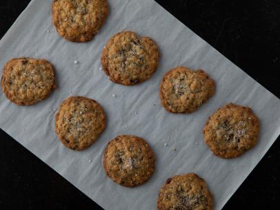Close-up of Salty Oatmeal Chocolate Chunk Cookies, as seen on The Pioneer Woman: Back to the Basics, Season 15.