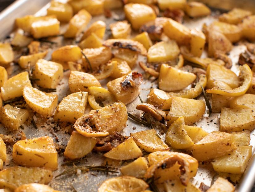 Close-up of Tuscan Roasted Potatoes and Lemon, as seen on The Pioneer Woman: Back to the Basics, Season 15.