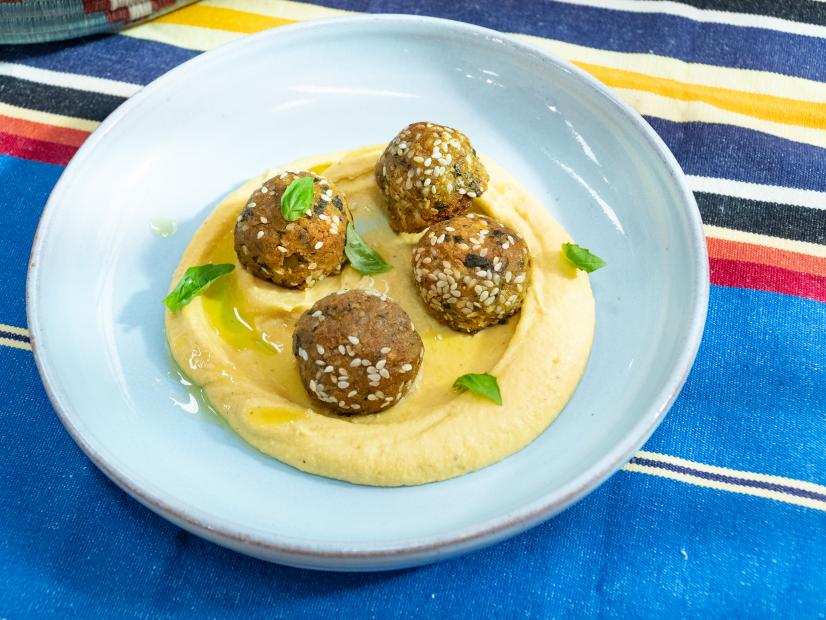 Dan Churchill makes Pesto Falafel with Butternut Squash Hummus, as seen on Food Network's The Kitchen