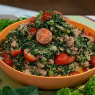 Sunny Anderson makes Sausage Creamed Collards, as seen on Food Network's The Kitchen