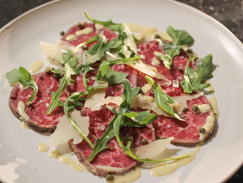 Close-up of Filet of Beef Carpaccio, as seen on Barefoot Contessa: Back to the Basics, Season 15.