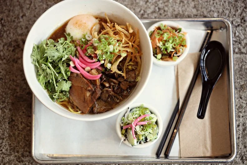 The only ramen shop in the region, Mister Lee’s is located in an indoor market that has helped revitalize downtown Easton. Chef Lee Chizmar and Erin Shea, the "farm-to-table" duo of the Lehigh Valley, best known for their award-winning restaurant Bolete, created Mister Lee’s Noodles in 2016 as a fun and nontraditional take on Japanese noodles. The chefs hand-pull their noodles, make a homemade dashi for their broth, and source from local farms, exposing diners to the area's bounty. They offer both hot and cold bowls of ramen, including a bacon ramen with bacon-dashi broth and tempura bacon.
