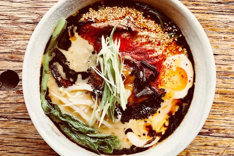 Tori 44 is an offshoot of Tori Ramen and is pork-free. To make the ramen accessible to all, the restaurant offers vegetarian broths as well as fowl-based ones (chicken, as well as duck and pheasant when in season). The latest special is the Dra(mn), or Dramen Ramen, described as "drama in a bowl." It combines three base flavors — Bali Bali, torikotsu, and supra — with chicken chashu, soft-boiled egg, vegetables, black garlic oil, chili oil, scallion and sesame. Always on the menu is the vegan Best Seller, a vegetarian-shoyu ramen with seasonal vegetables, bean sprouts, burdock, seaweeds, fermented mushrooms, scallion oil, sesame and scallions.