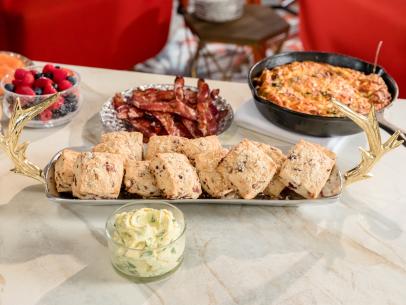 Food beauty of Giadas Bacon Cranberry Scones with Citrus Basil Butter as seen on season 4 of the Food Network show Giadas Holiday Handbook