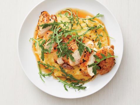 Chicken Under a Brick with Polenta