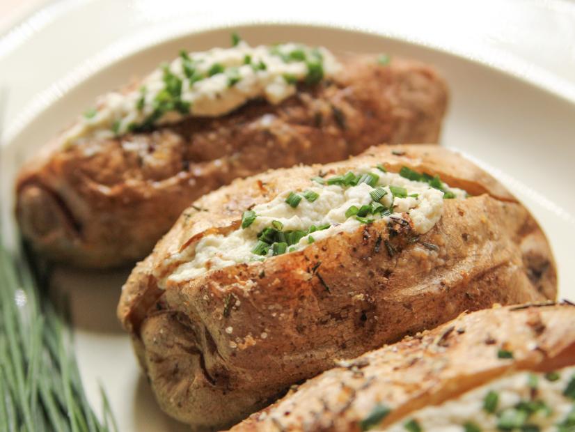 Close-up of Crusty Baked Potatoes, as seen on Barefood Contessa: Back to the Basics, Season 15.