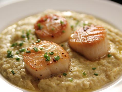 Seared Scallops with Truffled Potato Celery Root Puree