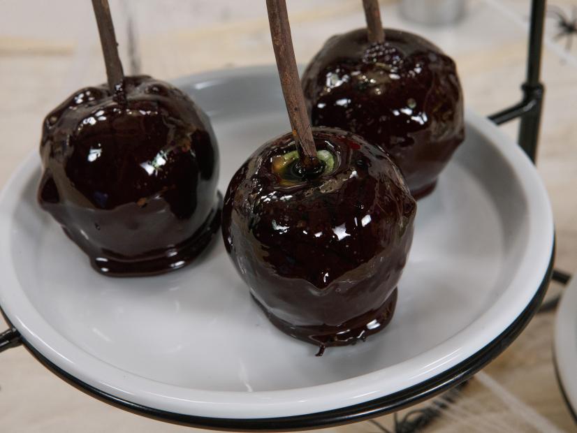 Marbled Chocolate Candy Apples are displayed, as seen on Let's Eat, Season 1.