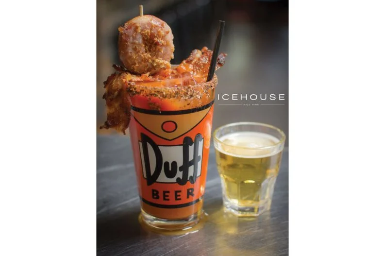 This may be Minneapolis, not Springfield, but we have no doubt that Homer would make Icehouse his home away from Moe's â   especially since his eponymous cocktail comes in a Duff-emblazoned glass, thoroughly swinified with both candied bacon strips and a mini, "bacon-bedazzled" doughnut. Mmmm ... bacon-bedazzled doughnut ....