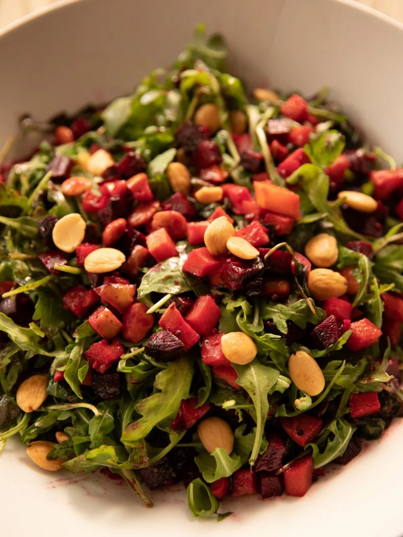 Close-up of Roasted Beet, Butternut Squash and Apple Salad, as seen on Barefoot Contessa - Back to the Basics, Special.