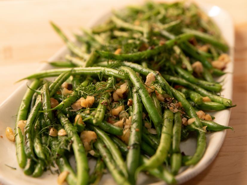 Close-up of Haricots Verts with Dill and Hazelnuts, as seen on Barefoot Contessa - Back to the Basics, Special.