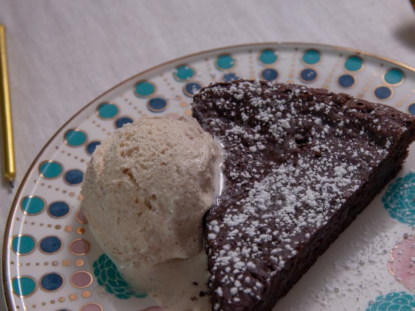Chocolate Flourless Cake with a scoop of Cinnamon Ice Cream is the perfect birthday dessert as seen on Martinaâ  s Table.