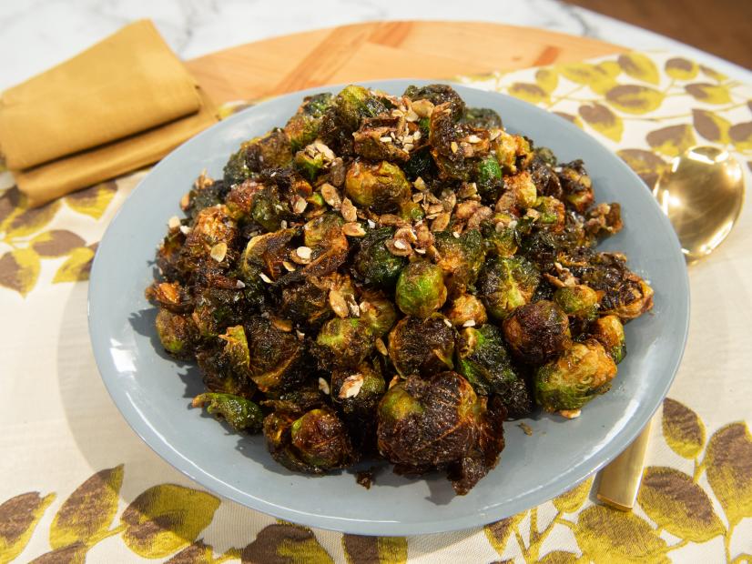 Fried Brussels Sprouts with Apple Reduction and Candied Pumpkin Seeds Recipe | Food Network