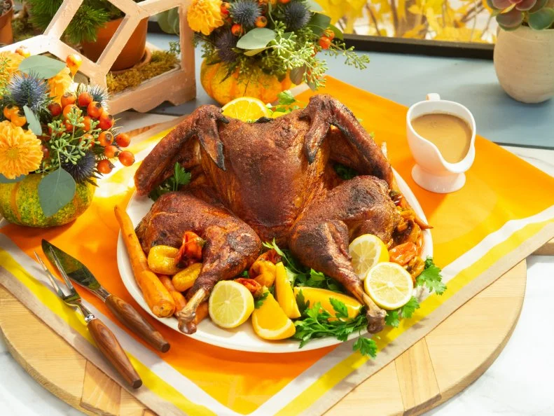 Sweet and spicy smoked turkey with smoked gravy, as seen on The Kitchen, Season 19.