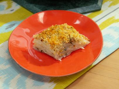 Three cheese pommes Anna with nutmeg and rosemary, as seen on The Kitchen, Season 19.